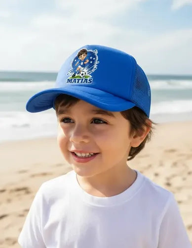 Jockey Personalizado Futbol Nombre Numero Niño Ajustable Azul S Futbol Niño Azul