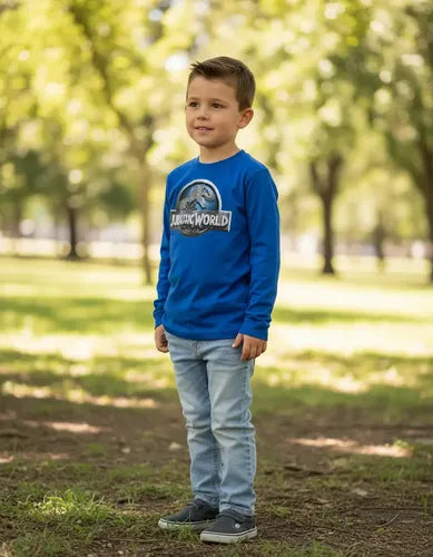 Polera Manga Larga Algodón Niños Jurassic World Dinosaurios