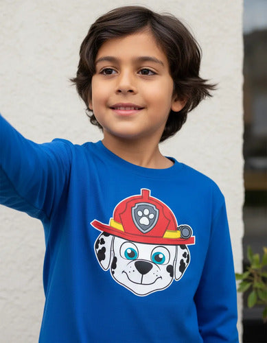Polera Manga Larga Algodón Niños Marshall Paw Patrol