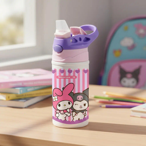 Botella Agua Colegio Kuromi My Melody Personalizada Niñas Blanco