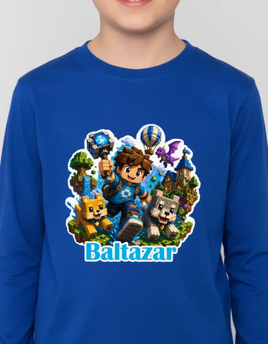 Polera Algodon Manga Larga Videojuego Personalizada Niño
