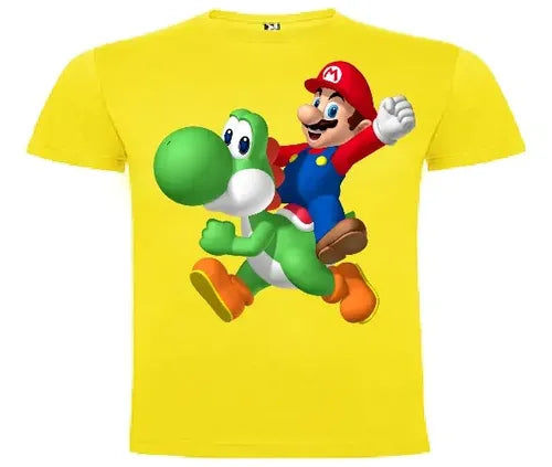 Polera Color Algodón 100% Niños Mario Bros Yoshi