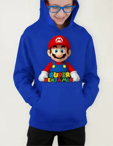 Polerón Canguro Super Mario Bros Personalizado Niños