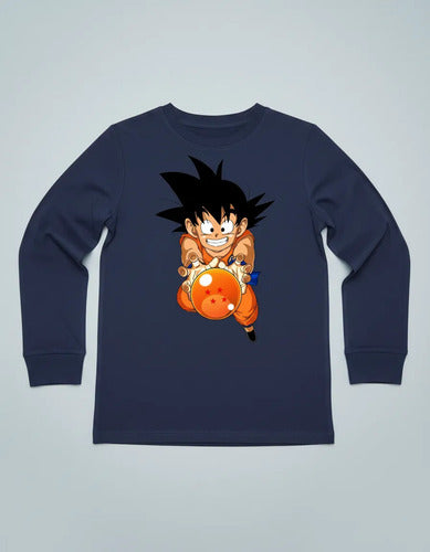 Polera Manga Larga Algodón Niños Goku Dragon Ball