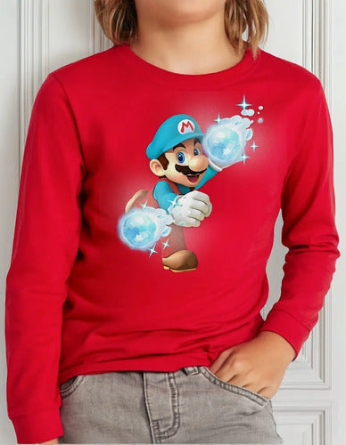 Polera Manga Larga Algodón Niños Mario Bros Hielo