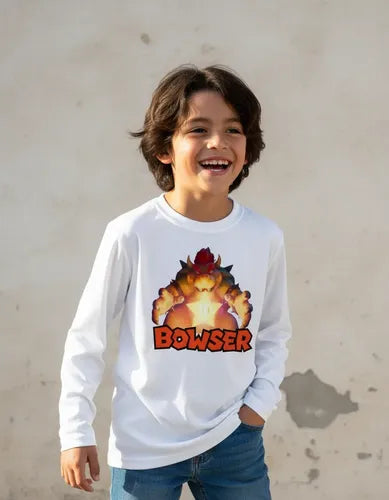 Camiseta Polar Manga Larga Polera Niño Bowser Pelicula Mario