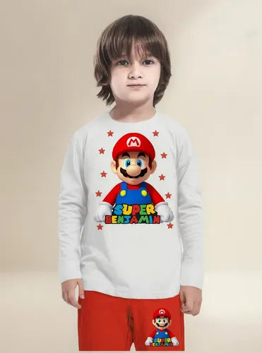 Pijama Largo Super Mario Bros Niños Algodón Personalizado