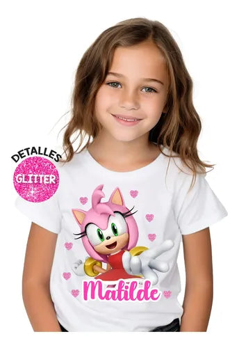 Disfraz Vestido Amy Rose Personalizado Polera + Tutú Niñas Detalles Glitter
