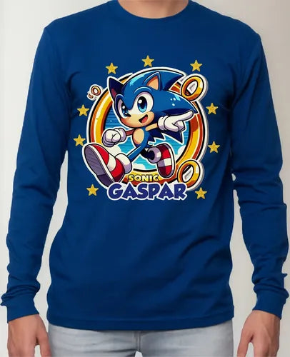Polera Sonic Manga Larga Personalizada Niños  Algodon D1