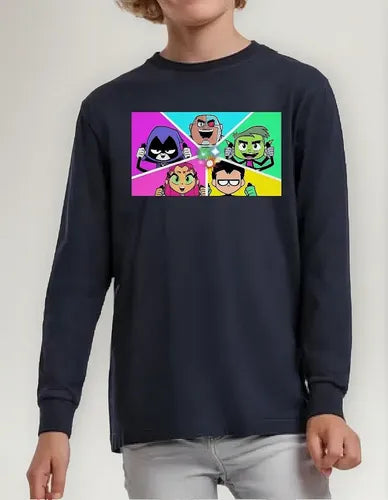 Polera Led Manga Larga Algodón Niños Jovenes Titanes