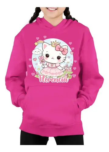 Polerón Canguro Niña Gatita Unicornio Kawai Personalizado