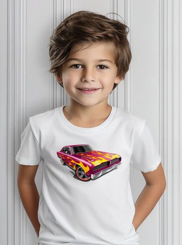 Polera Color Algodón 100% Niños Auto Rojo Clásico Hot