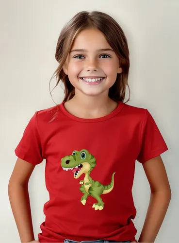 Polera Color Algodón 100% Niñas Niños Dinosaurio Bebe Verde