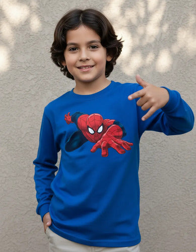 Polera Manga Larga Algodón Niños Spiderman