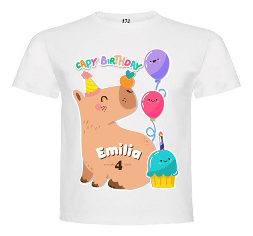 Polera Capibara Cumpleaños Personalizada Algodón 100% Niños