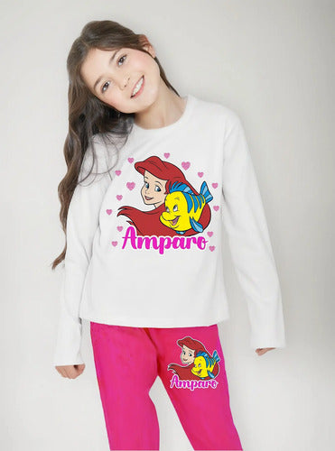Pijama Largo La Sirenita Ariel Niñas Personalizado Algodon