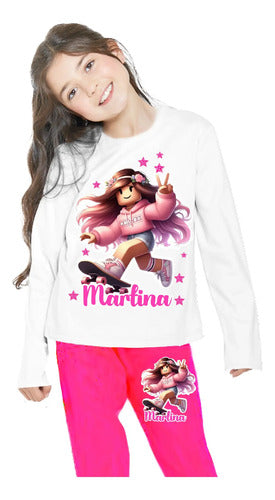 Pijama Largo Roblox Niñas Algodón Personalizado