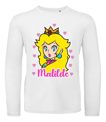 Polera Larga Princesa Peach Personalizada Niñas Algodón