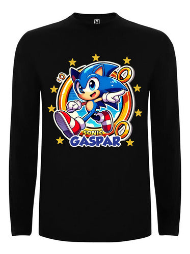 Polera Sonic Manga Larga Personalizada Niños  Algodon D1