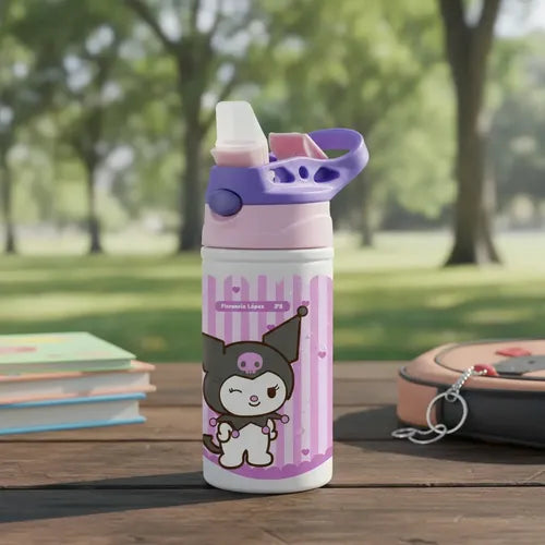 Botella Agua Colegio Kuromi Personalizada Niñas Blanco