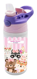 Botella Agua Colegio Animalitos Tiernos Personalizada Niñas Blanco