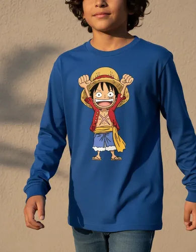 Polera Manga Larga Algodón Niños Luffy One Piece