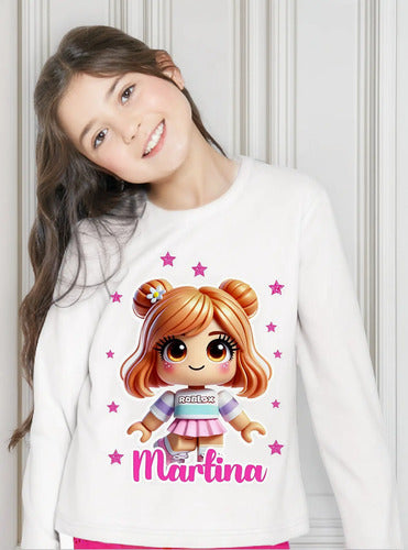 Polera Larga Roblox Personalizada Niñas Algodón D2