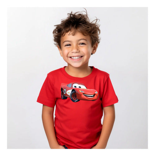 Polera Color Algodón 100% Niños Auto Rojo Rayo