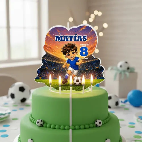Vela De Cumpleaños Infantil Personalizada Fútbol Niño Nombre