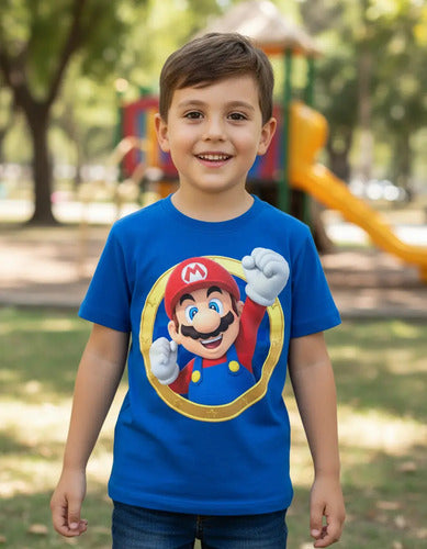 Polera Color Algodón 100% Niños Mario Bros Puño
