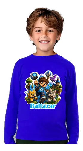 Polera Algodon Manga Larga Videojuego Personalizada Niño