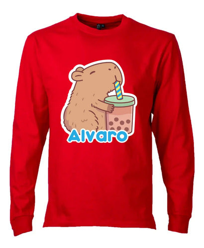 Polera Capibara Personalizada Niños Manga Larga Algodon