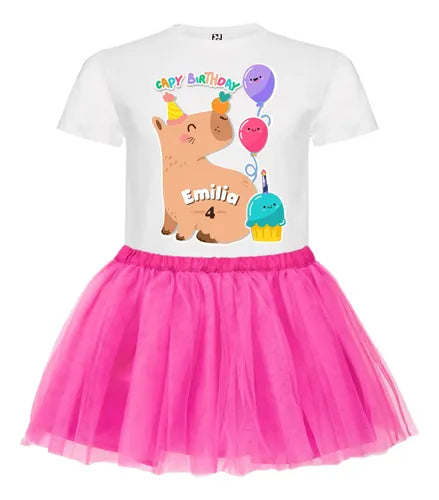 Disfraz Vestido Capibara Personalizado Polera + Tutú Niñas Cumpleaños