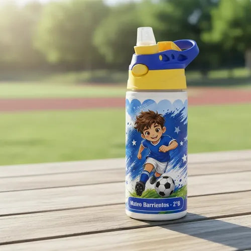 Botella De Agua Para Niños Personalizada Futbol Niños Blanco