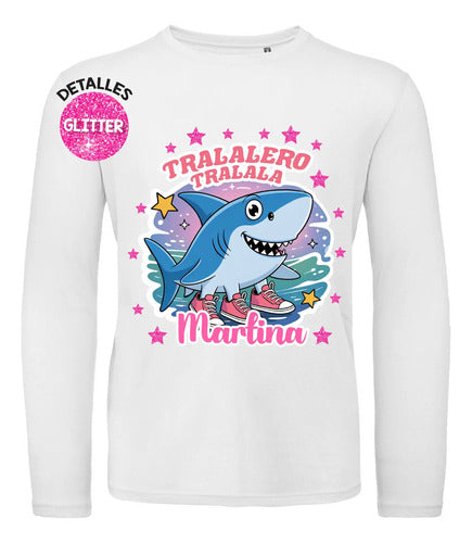 Polera Larga Tralalero Tralala Personalizada Niñas Algodón