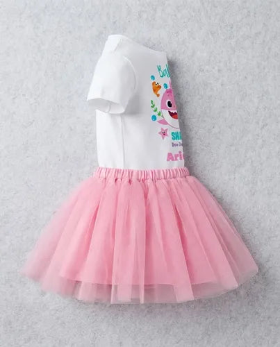 Conjunto Baby Shark Niña Polera Tutu Cumpleaños Disfraz