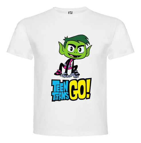 Polera Blanca Algodón 100% Niños Jovenes Titanes Chico Besti