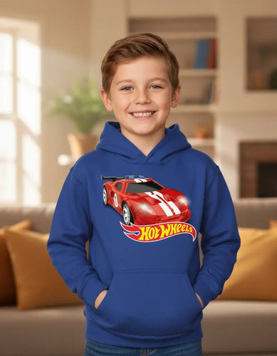 Polerón Canguro Algodón Niños Auto Rojo Hot Wheels