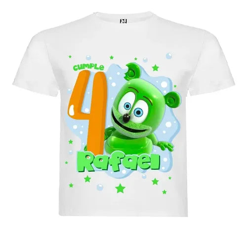 Polera Oso Gominola Cumpleaños Personalizada Niños Algodon