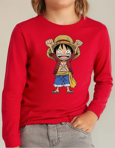 Polera Manga Larga Algodón Niños Luffy One Piece