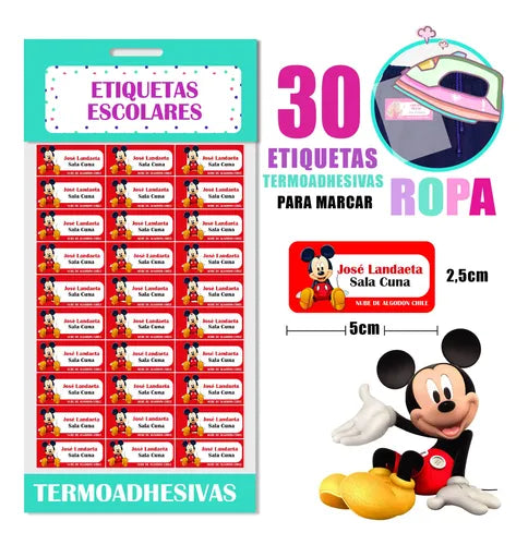 Etiquetas Marcar Ropa Y Utiles Escolares Mickey  Rojo