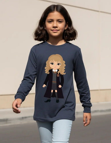 Polera Manga Larga Algodón Niñas Hermione Harry Potter