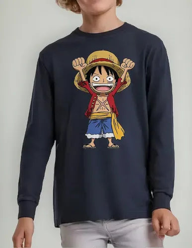 Polera Manga Larga Algodón Niños Luffy One Piece