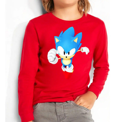 Polera Manga Larga Algodón Niños Sonic