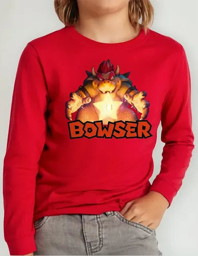 Polera Manga Larga Algodón Niños Bowser Pelicula