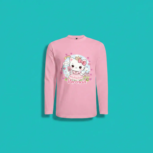 Polera Gatita Unicornio Kawai Personalizada Niña Manga Larga