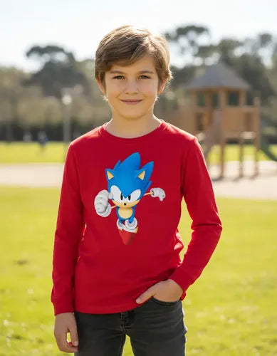 Polera Manga Larga Algodón Niños Sonic
