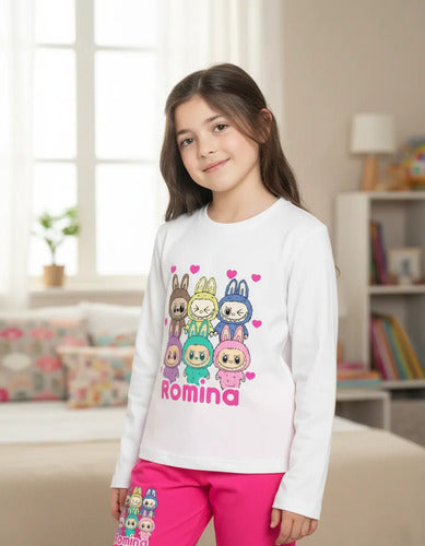 Pijama Largo Labubu Niñas Personalizado Algodon