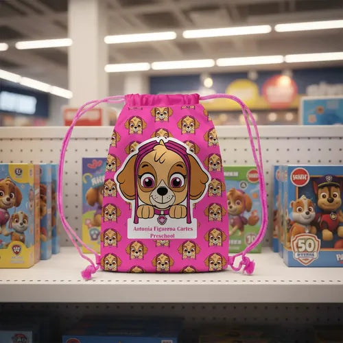 Mochila Bolsa Tela  Jardin Infantil Colegio Skye Paw Patrol Fucsia Estampado
