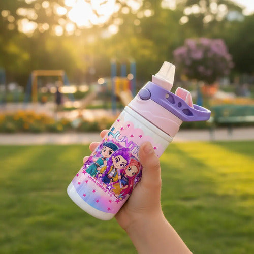Botella Agua Huntrix Demon Hunters K Pop Personalizada Rosa